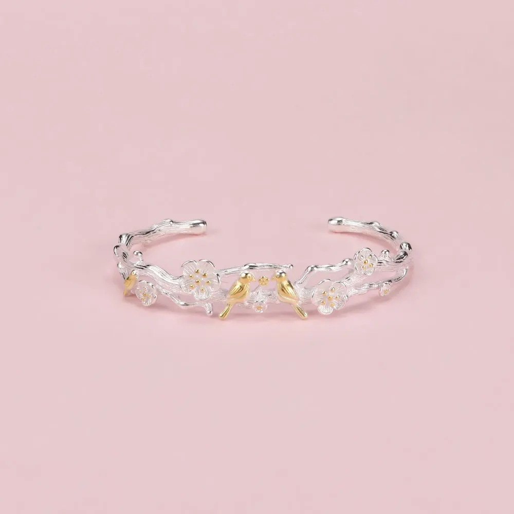 New Arrival Trendy Silver Color Flower Bird Branch Cuff Bracelets for Women Open Bangle Sweet Romantic Fashion Jewelry
New Arrival Trendy Silver Color Flower Bird Branch Cuff Bracelets for Women Open Bangle Sweet Romantic Fashion Jewelry