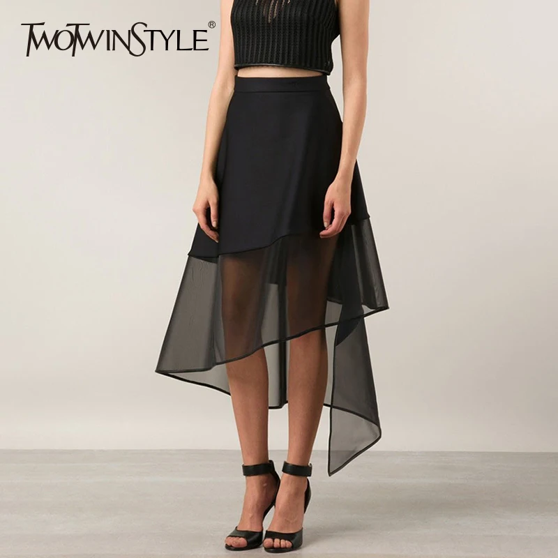 TWOTWINSTYLE Tulle Skirt Female High Waist Irregular Black A Line Long Skirts Large Size 2019 Summer Fashion Elegant Clothing
TWOTWINSTYLE Tulle Skirt Female High Waist Irregular Black A Line Long Skirts Large Size 2019 Summer Fashion Elegant Clothing