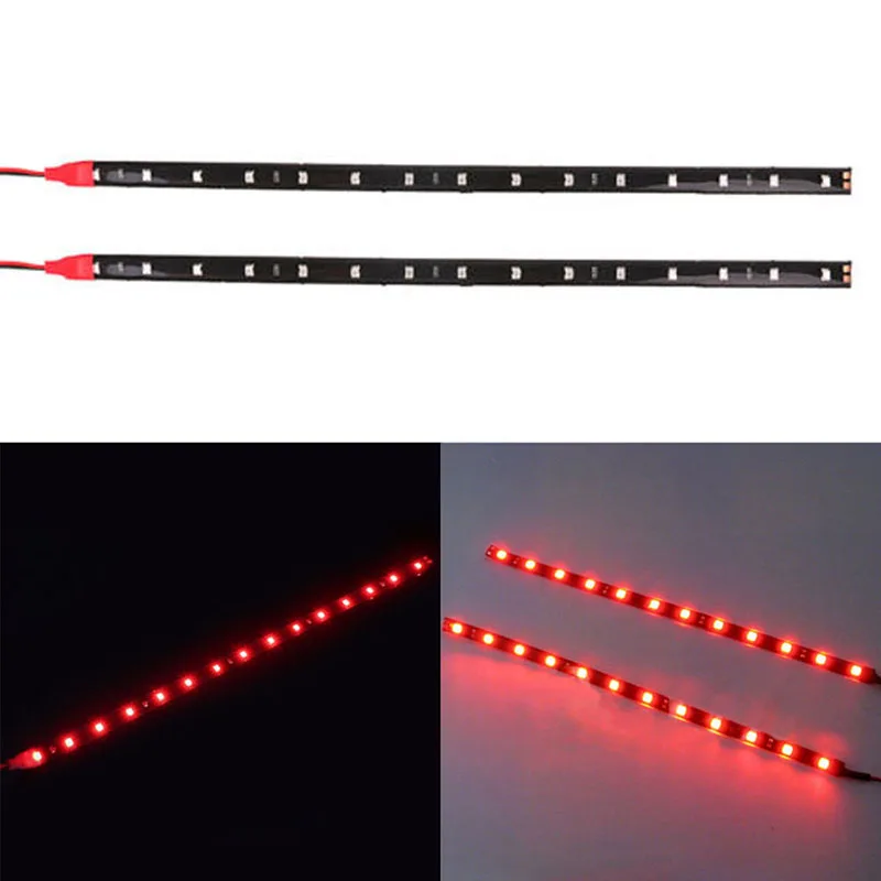2pcs/set 30cm 5050 12LED Flexible LED Strip Light Waterproof DIY Car Decor Red