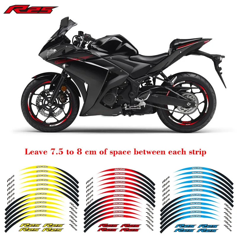 Motorcycle front&Rear Edge Outer Rim Sticker 17inch Wheel Reflective waterproof Decals For YAMAHA YZF R25
Motorcycle front&Rear Edge Outer Rim Sticker 17inch Wheel Reflective waterproof Decals For YAMAHA YZF R25