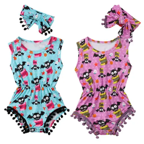 Halloween Rompers Newborn Kids Baby Girl Cartoon Print Sleeveless Tassels Rompers Headband Clothes
Halloween Rompers Newborn Kids Baby Girl Cartoon Print Sleeveless Tassels Rompers Headband Clothes