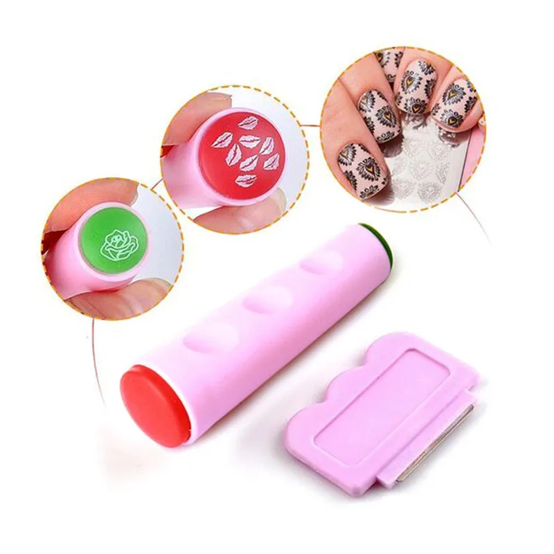 

1 Set Professional Nail Art Stamping Double-headed Stamp Stamper Scraper Set Pink Nail Stamper & Scraper Manicure Tools BRSX