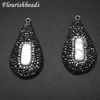 Paved Black Crystal Beads Natural White Fresh Water Pearl Drop Pendant fit Neckalce / Earring Making
Paved Black Crystal Beads Natural White Fresh Water Pearl Drop Pendant fit Neckalce / Earring Making