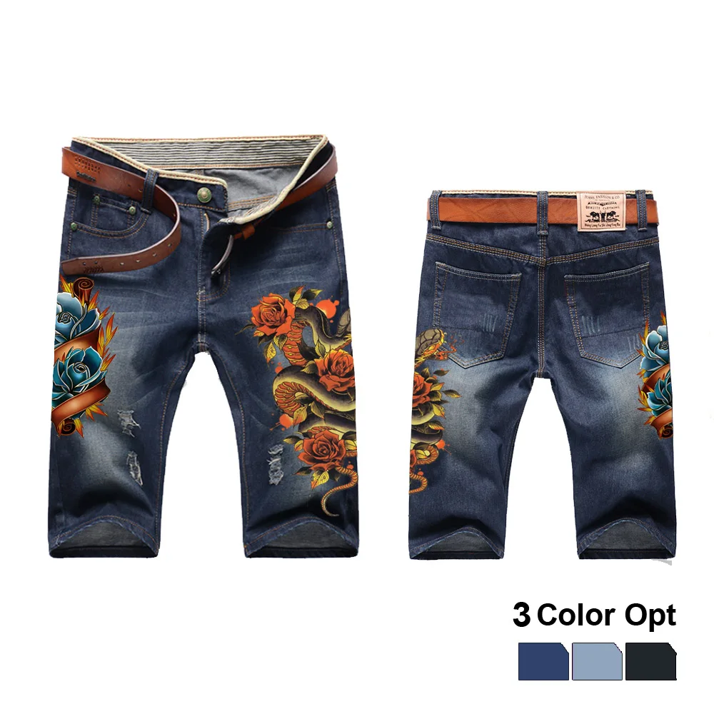 Men Boy Short Jeans Skinny Hole Ripped Retro Destroy Denim Straigh Trousers Print Design Beach Hip Hop Skate Pants Snake Rose
Men Boy Short Jeans Skinny Hole Ripped Retro Destroy Denim Straigh Trousers Print Design Beach Hip Hop Skate Pants Snake Rose