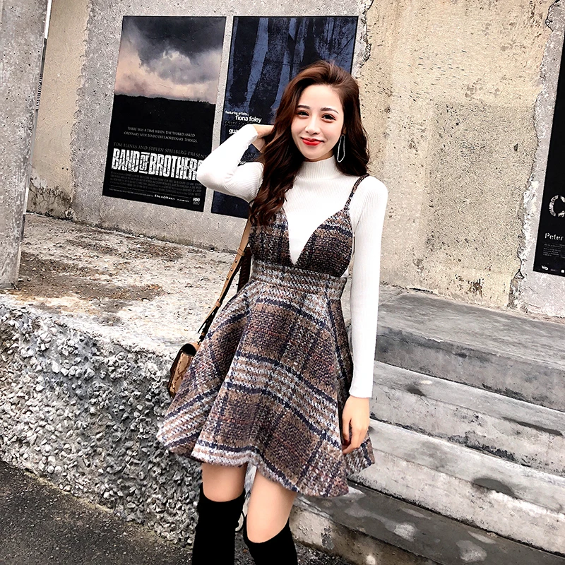 Autumn And Winter Preppy Style Two Piece Set Korean Vintage Dress Strapless Wool Plaid Dresses Women A-line Fashion Dress Woman
Autumn And Winter Preppy Style Two Piece Set Korean Vintage Dress Strapless Wool Plaid Dresses Women A-line Fashion Dress Woman