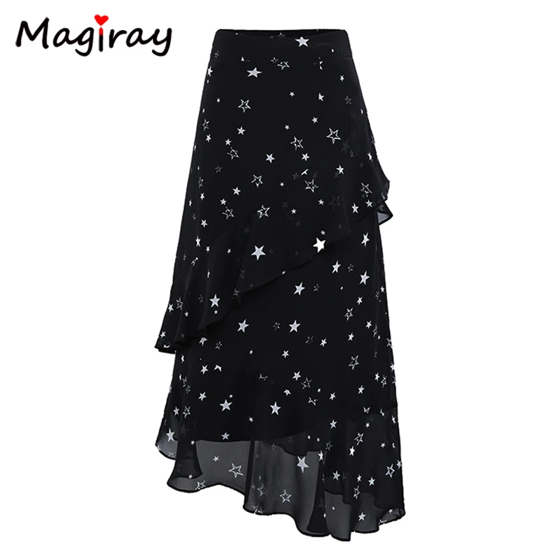 Magiray Stars Print Chiffon Long Skirts Womens Elastic High Waist Ruffle Midi Skirt Summer 2018 A Line Floral Black C478
Magiray Stars Print Chiffon Long Skirts Womens Elastic High Waist Ruffle Midi Skirt Summer 2018 A Line Floral Black C478