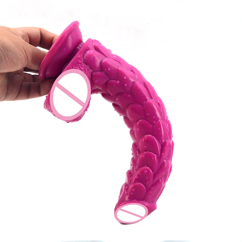 Fish Scale Shape Surface Silicone Dildo Testicular Suction Cup Sex Toy For Woman Insert Vagina Comfortable Good Quality Toy
