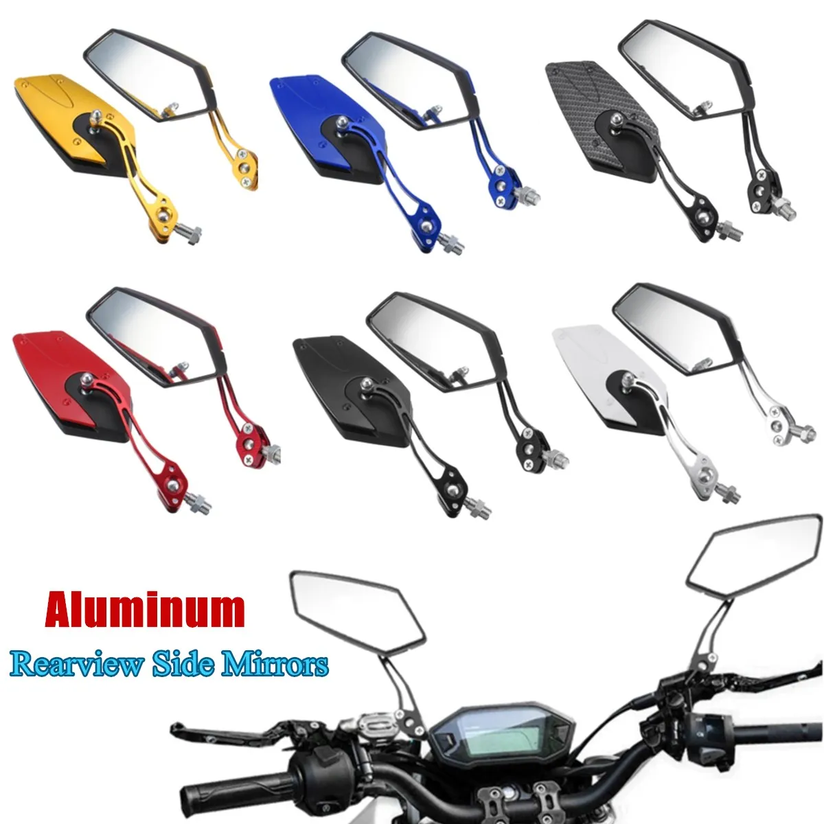 Gold/White/Carbon/Red/Blue/Black Pair Motorcycle Motorbike Aluminum Rod Rearview Side Convex Mirrors for Honda for Suzuki
Gold/White/Carbon/Red/Blue/Black Pair Motorcycle Motorbike Aluminum Rod Rearview Side Convex Mirrors for Honda for Suzuki