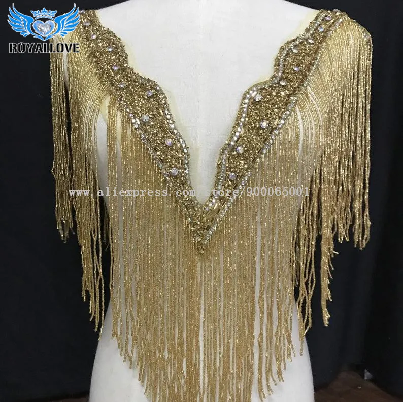 Gold fringe bodice applique trim Deep-V embroidered crystal beaded tassels collar appliques Tassels Waterfall Dangling neckline
Gold fringe bodice applique trim Deep-V embroidered crystal beaded tassels collar appliques Tassels Waterfall Dangling neckline