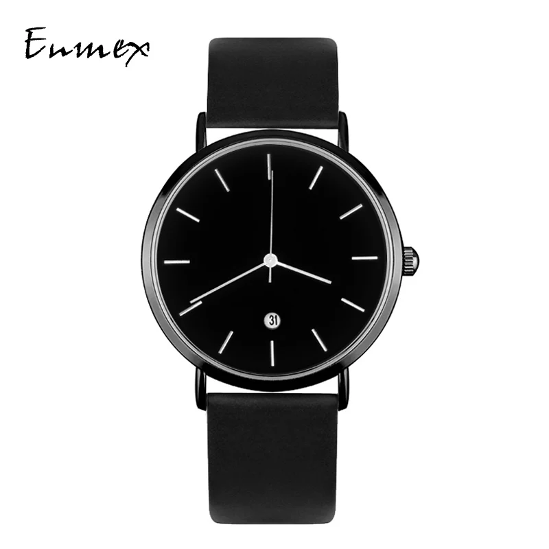 2019 Enmex creative StyleC wristwatch cool black charm with calendar casual Genuine leather fashion Stylish clock quartz watch
2019 Enmex creative StyleC wristwatch cool black charm with calendar casual Genuine leather fashion Stylish clock quartz watch