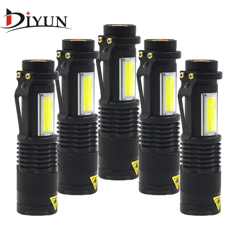 

DIYUN 3800LM XML-Q5+COB LED Flashlight Portable Mini ZOOM torchflashlight Use AA 14500 Battery Waterproof Lighting lanterna