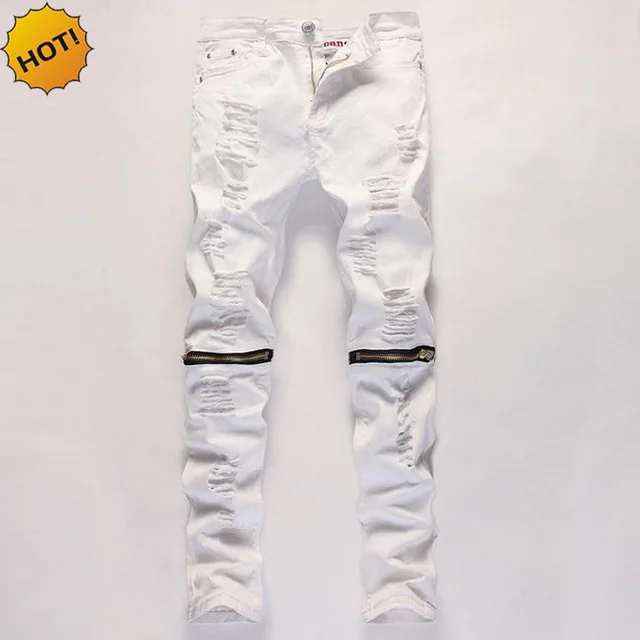 High quality 2020 fashion street dance Knee Zipper Ripped Hole biker locomotive Slim Fit Solid White Denim Cowboy Hip Hop Jeans
High quality 2020 fashion street dance Knee Zipper Ripped Hole biker locomotive Slim Fit Solid White Denim Cowboy Hip Hop Jeans