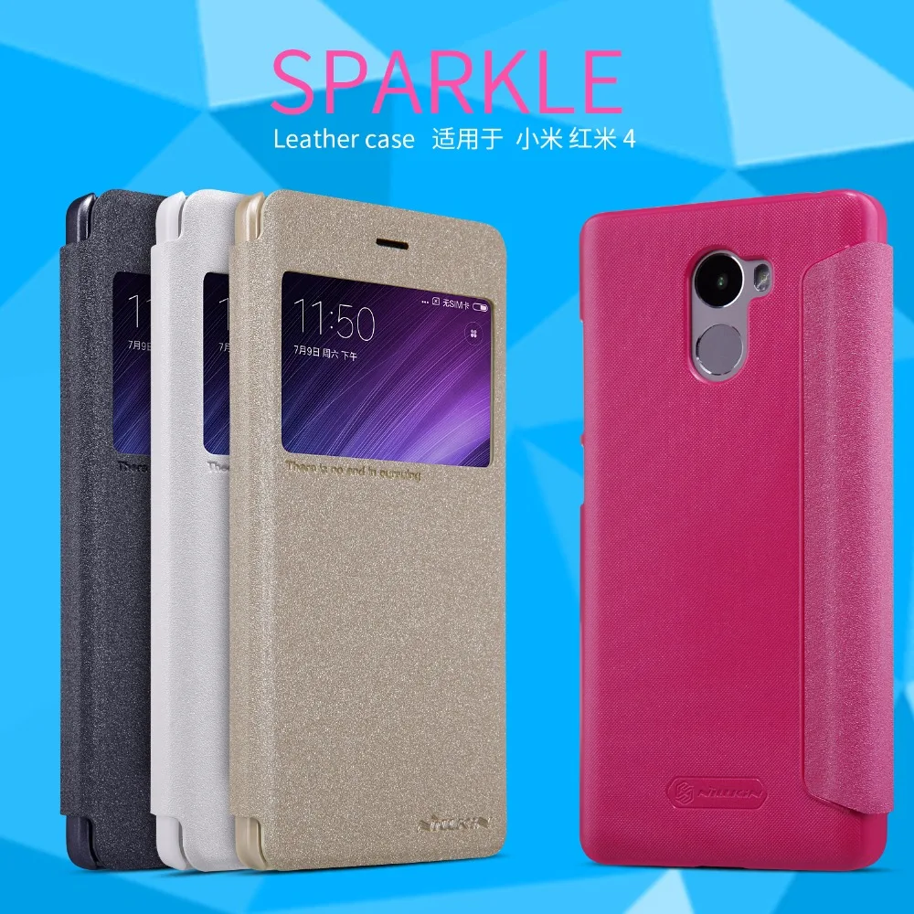 Nillkin Искра Кожаный Чехол для Xiaomi Редми 4 Флип Smart View Windows Shell Кожа Защитная Коке Капа