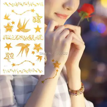 3sheets Temporary Gold Arabic Tattoo Tatuagem Glitter Tattoos Sticker Star Swallow Women Body Art
3sheets Temporary Gold Arabic Tattoo Tatuagem Glitter Tattoos Sticker Star Swallow Women Body Art