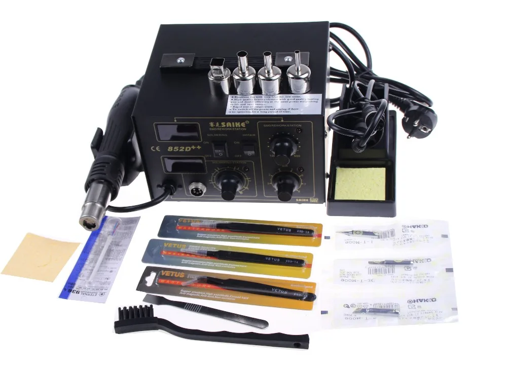 DHL Free Shipping! SAIKE 852D++ Iron Solder Soldering Hot Air Gun 2 in 1 Rework Station 220V 110V Upgraded from SAIKE 852D+
DHL Free Shipping! SAIKE 852D++ Iron Solder Soldering Hot Air Gun 2 in 1 Rework Station 220V 110V Upgraded from SAIKE 852D+