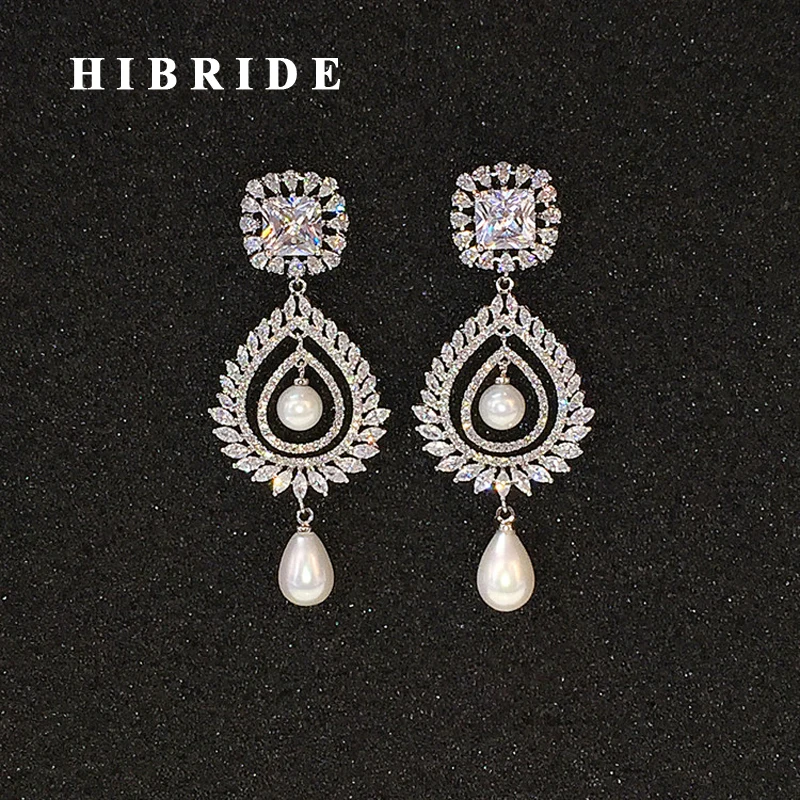 HIBRIDE Wholesale Fashion Women Bridal Drop Earrings AAA Cubic Zircon Pearl Earrings Brincos Pendientes Mujer Moda E-588
HIBRIDE Wholesale Fashion Women Bridal Drop Earrings AAA Cubic Zircon Pearl Earrings Brincos Pendientes Mujer Moda E-588