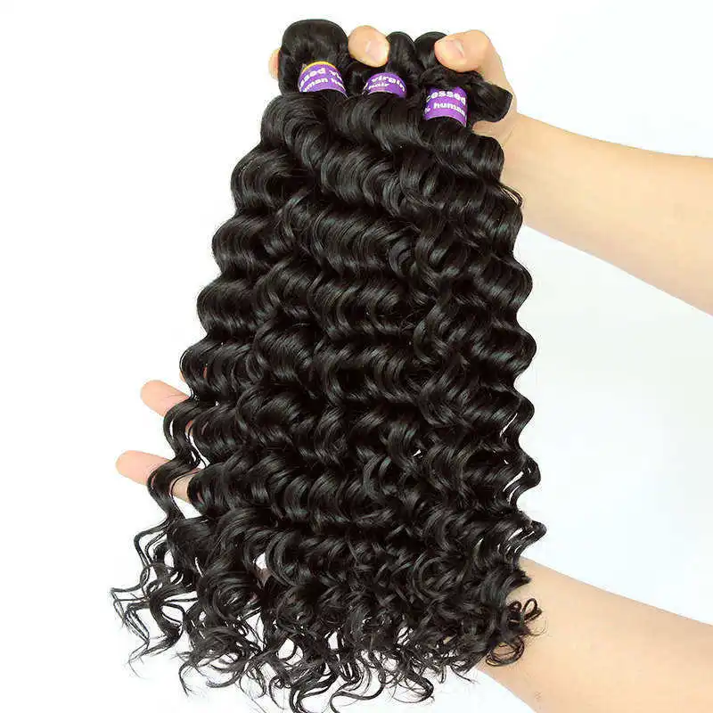 Brazilian Virgin Hair Weave Bundles 3 Deep Wave Natural Color Human Extensions 10-26inch | Шиньоны и парики