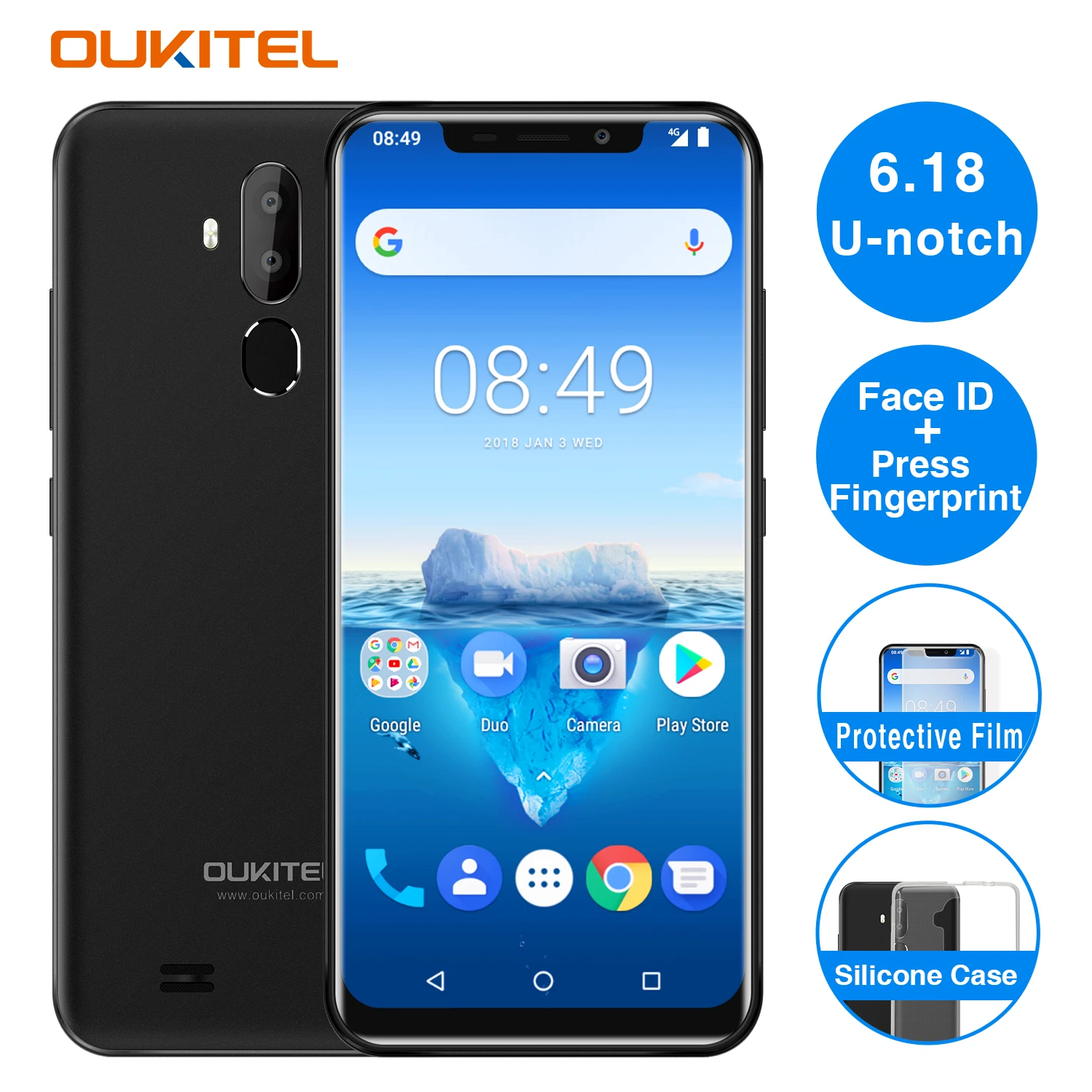 Oukitel C12 Pro Smartphone 2GB 16GB 6.18" 19:9 Android 8.1 3300mAh 8MP+5MP Quad Core Face ID Fingerprint 4G LTE Mobile Phone
Oukitel C12 Pro Smartphone 2GB 16GB 6.18" 19:9 Android 8.1 3300mAh 8MP+5MP Quad Core Face ID Fingerprint 4G LTE Mobile Phone