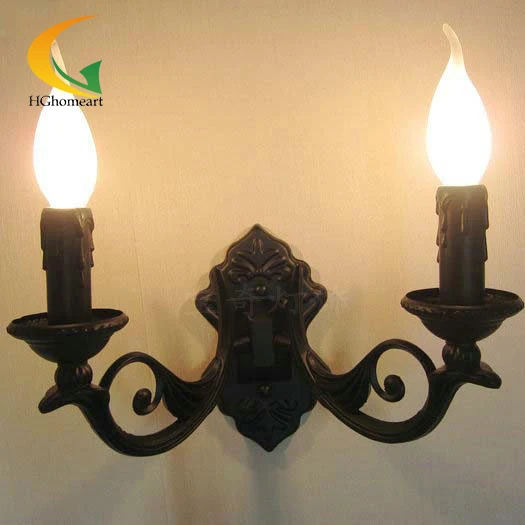 Image Free Shipping Continental antique wall sconce candle wall sconce twin headlights bedroom lamp pastoral bedside lamp mirror front