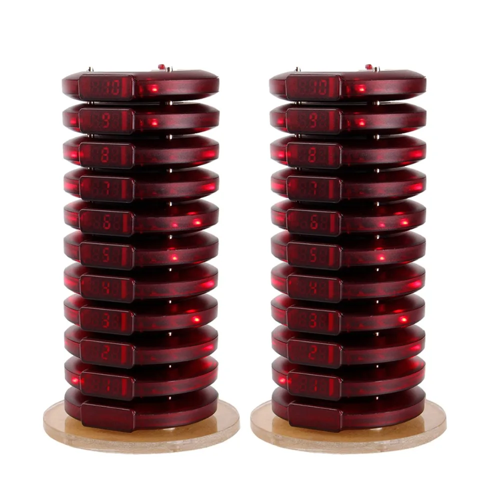 20pcs Coaster Pagers +2pcs Charger Base Restaurant Wireless Calling System Waiter 999 Channel 433.92MHz Queuing System F3357A 
20pcs Coaster Pagers +2pcs Charger Base Restaurant Wireless Calling System Waiter 999 Channel 433.92MHz Queuing System F3357A