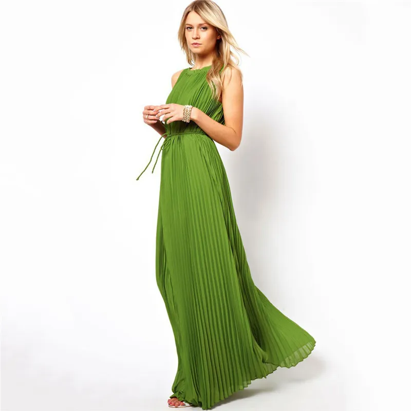 Summer Green Dress 2019 New Sleeveless O Neck Floor-length Dress Bow Adjustable Waist Pleated Dress Long Vestido Feminina LD948
Summer Green Dress 2019 New Sleeveless O Neck Floor-length Dress Bow Adjustable Waist Pleated Dress Long Vestido Feminina LD948