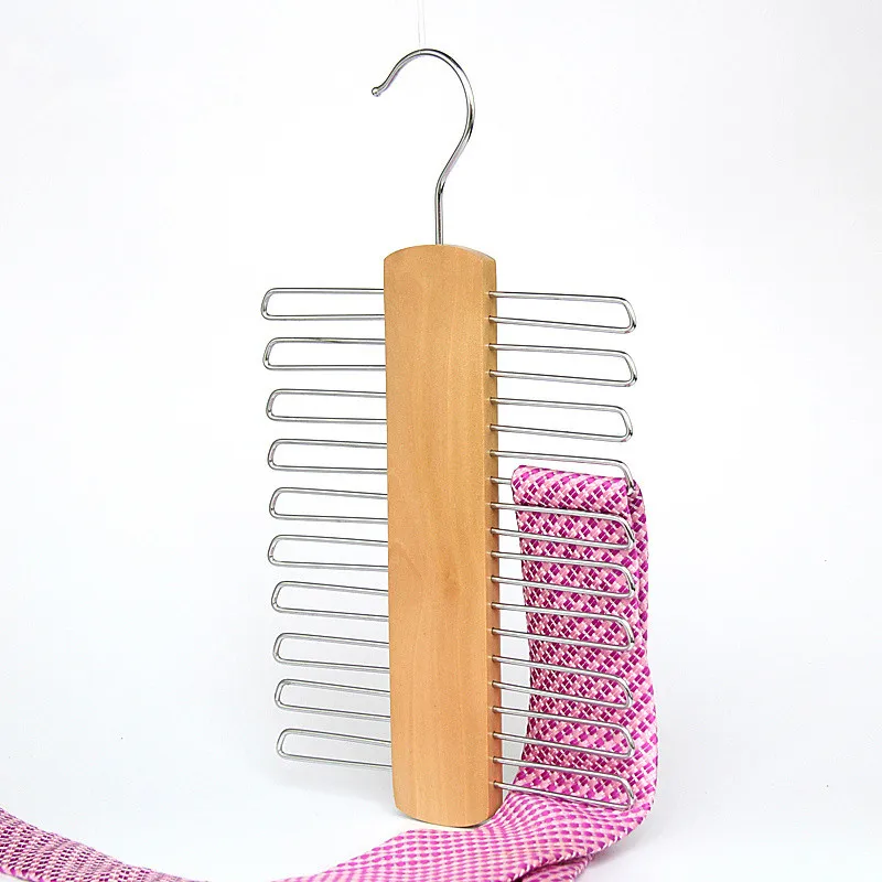 Non-slip-wood-hanger-necktie-belts-tie-hanger-rack-silk-shawl-scarf-rack-clips-rack-wooden (2)