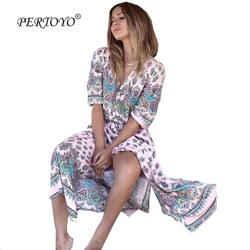 PERTOYO M-XXL Plus Size Bandage Bohemian Dress Summer Half Sleeve V-Neck Split Sexy Hippie Maxi Dress Women Female Long Vestidos
PERTOYO M-XXL Plus Size Bandage Bohemian Dress Summer Half Sleeve V-Neck Split Sexy Hippie Maxi Dress Women Female Long Vestidos