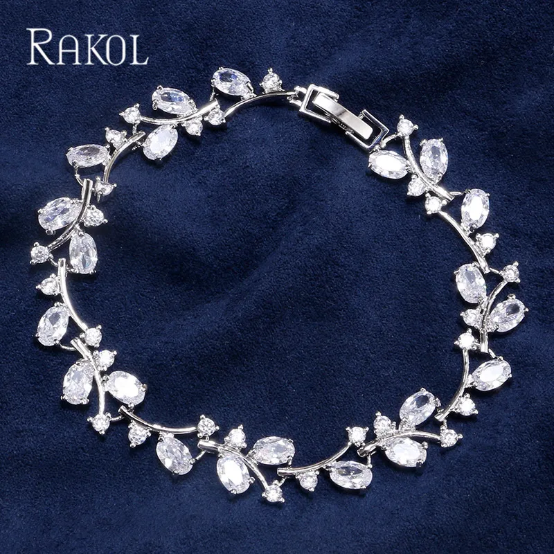 RAKOL Blue Leaf And Flower Cubic Zirconia Bridal Wedding Bracelets Crystal 4 Color Fashion Jewelry For Women Christmas Gifts
RAKOL Blue Leaf And Flower Cubic Zirconia Bridal Wedding Bracelets Crystal 4 Color Fashion Jewelry For Women Christmas Gifts