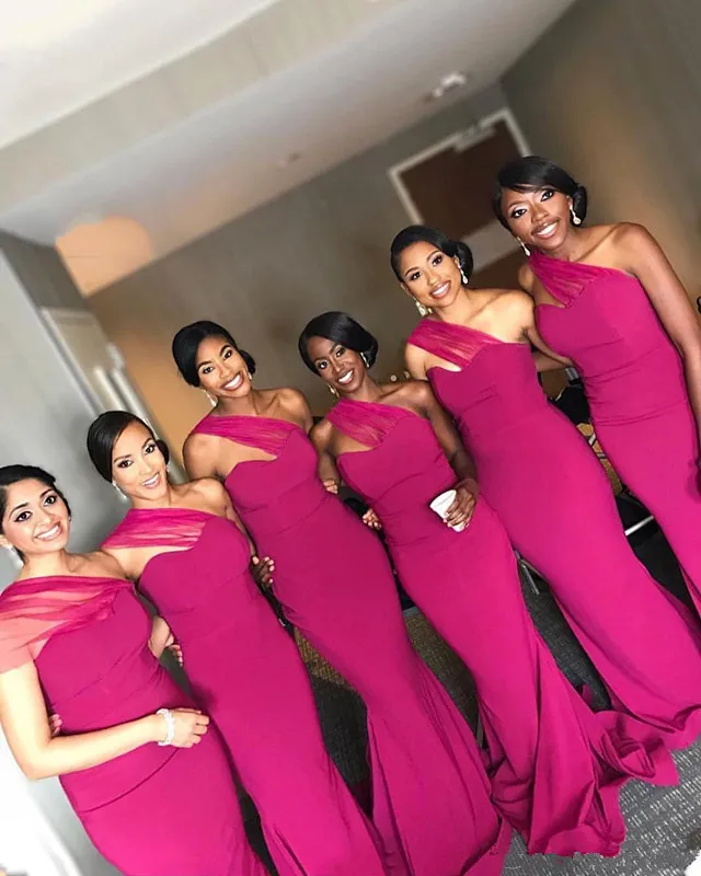 Cheap 2019 New Arabic Mermaid Bridesmaid Dresses Fuchsia One Shoulder Sleeveless Satin Long Wedding Guest Dress Formal
Cheap 2019 New Arabic Mermaid Bridesmaid Dresses Fuchsia One Shoulder Sleeveless Satin Long Wedding Guest Dress Formal