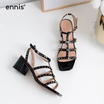 ENNIS 2019 NEW Black Patent Leather Sandals Gladiator Rivets Studded Sandals Square Heel Pink Party Sandals High Heel Shoes S945
ENNIS 2019 NEW Black Patent Leather Sandals Gladiator Rivets Studded Sandals Square Heel Pink Party Sandals High Heel Shoes S945