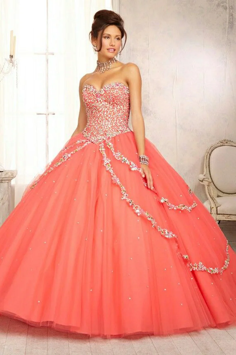 Luxury Crystal 2015 sweetheart quinceanera dresses vestido de debutante para 15 anos Coral Ball gown Prom dress Party Gowns
Luxury Crystal 2015 sweetheart quinceanera dresses vestido de debutante para 15 anos Coral Ball gown Prom dress Party Gowns
