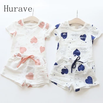Hurave 2pc Casual Kids Baby Girls Clothes Sets Summer Heart