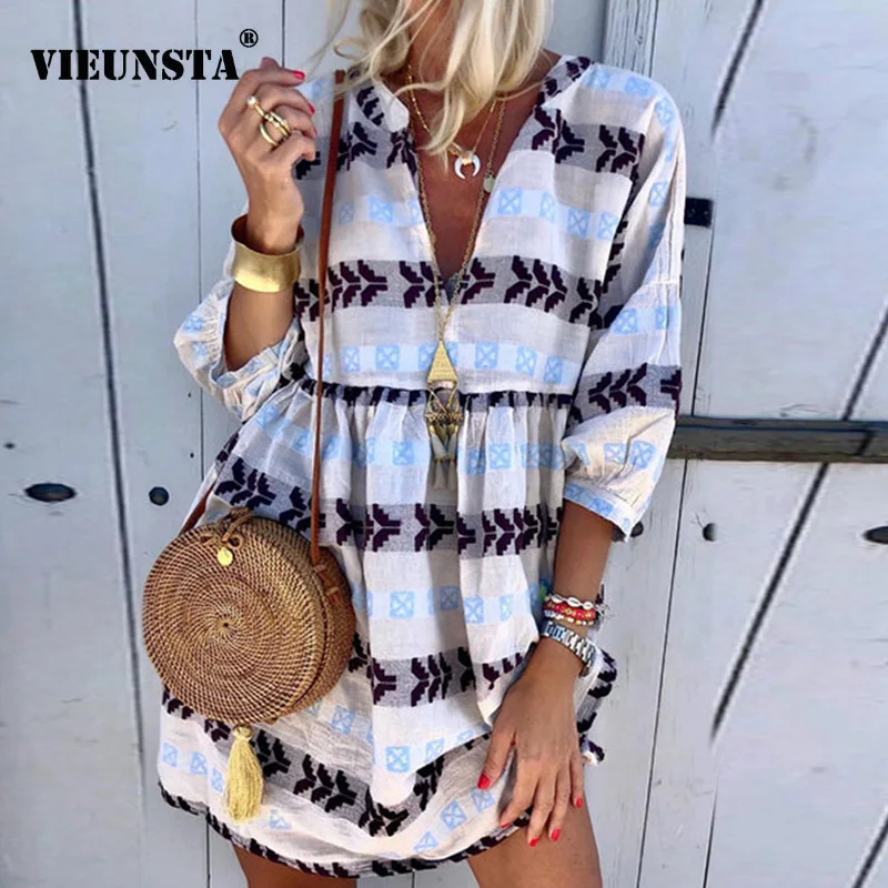 VIEUNSTA 3XL Women Casual Printed Three Quarter Sleeve Dress Autumn Sexy V-neck Mini Party Dress Femme Vintage Plus Size Dresses
VIEUNSTA 3XL Women Casual Printed Three Quarter Sleeve Dress Autumn Sexy V-neck Mini Party Dress Femme Vintage Plus Size Dresses