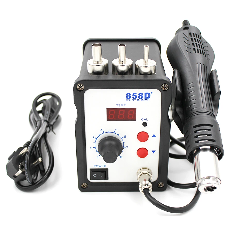 858D+ Hot Air Soldering Station 110V / 220V 700W LED Digital Solder Heat Gun Rework Station ESD SMD SMT Welding Repair Machine
858D+ Hot Air Soldering Station 110V / 220V 700W LED Digital Solder Heat Gun Rework Station ESD SMD SMT Welding Repair Machine
