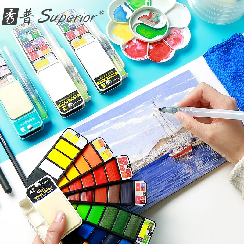 Fan-shaped watercolor paint solid watercolor set for beginners with fountain pen children water color paint art supplies
Fan-shaped watercolor paint solid watercolor set for beginners with fountain pen children water color paint art supplies