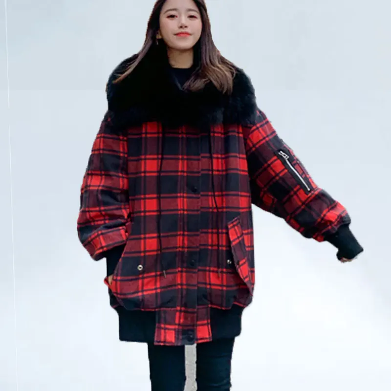 Loose Winter Jacket Women Big fur collar Cotton Padded Coat warm Female Short Down Parkas 2019 New Plaid Winter Coats Women 600
Loose Winter Jacket Women Big fur collar Cotton Padded Coat warm Female Short Down Parkas 2019 New Plaid Winter Coats Women 600