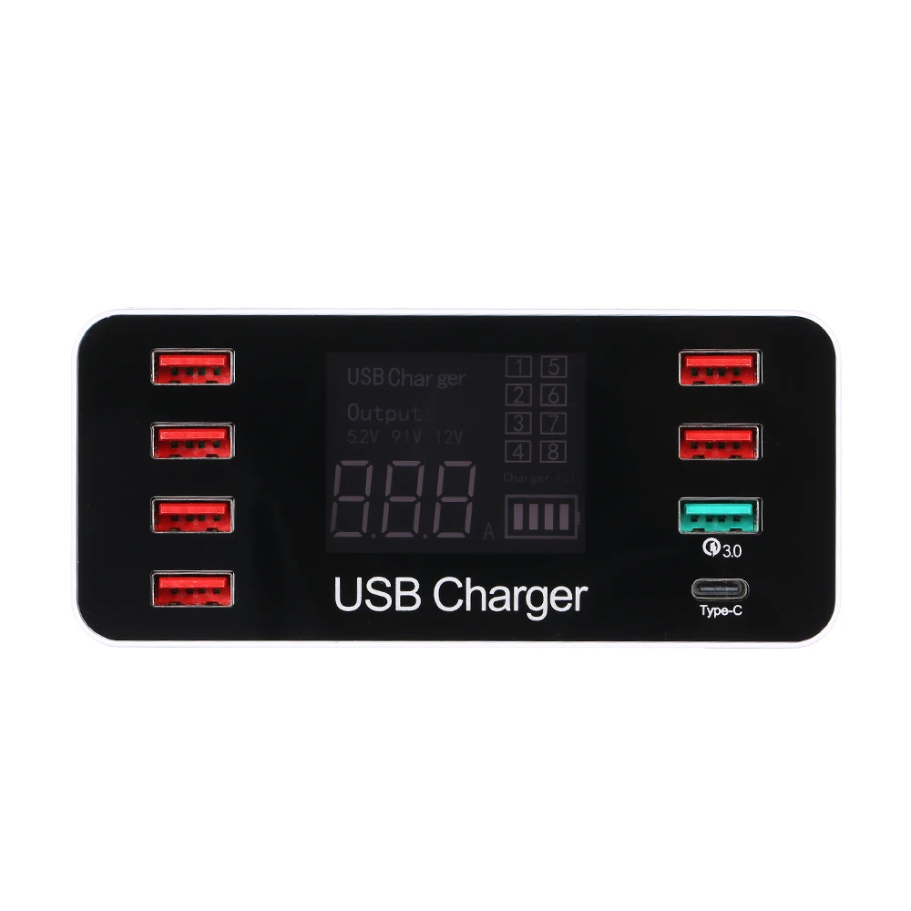 QC3.0 Port 40W Station Fast USB Charger with 8 Charging Ports and Type-C Port LCD Display Wide Compatibility Intelligent Chip
QC3.0 Port 40W Station Fast USB Charger with 8 Charging Ports and Type-C Port LCD Display Wide Compatibility Intelligent Chip
