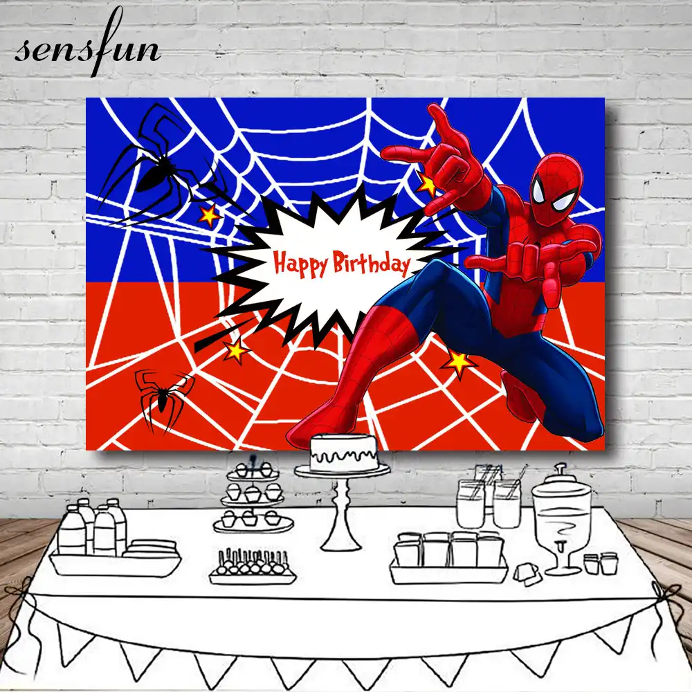 Sensfun 赤 青スパイダーマンスーパーヒーロー背景男の子誕生日パーティー写真写真スタジオの背景 7x5ft ビニール Gooum