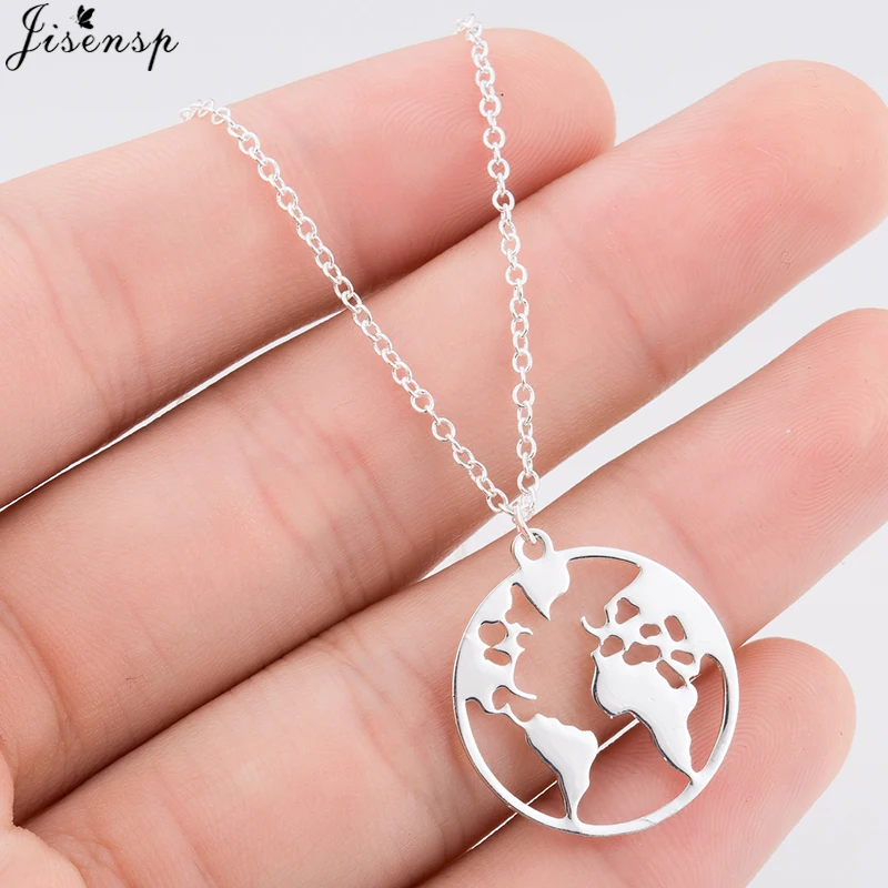 

Jisensp Globe World Map Necklace Gift for Best Friends Hollow Out Earth Pendants Personalized Fashion Travel Necklace Jewelry