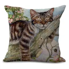 Free Shipping Custom Latest Design Cute Flowers Cat Printing Cotton Linen Decorative Pillow Cushion For Children’s Gifts