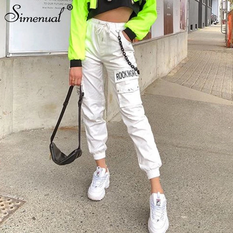 Simenual Streetwear Pocket Letter Cargo Pants Women High Waist Fashion Slim Long Trousers Casual 2019 Chain Harem Pants Harajuku
Simenual Streetwear Pocket Letter Cargo Pants Women High Waist Fashion Slim Long Trousers Casual 2019 Chain Harem Pants Harajuku