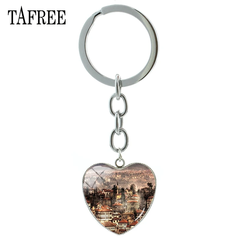 

TAFREE Romantic Turkey View Keychains Beautiful Scenery Exquisite Heart Pendant Key Chain keyring man women Great Jewelry FA43