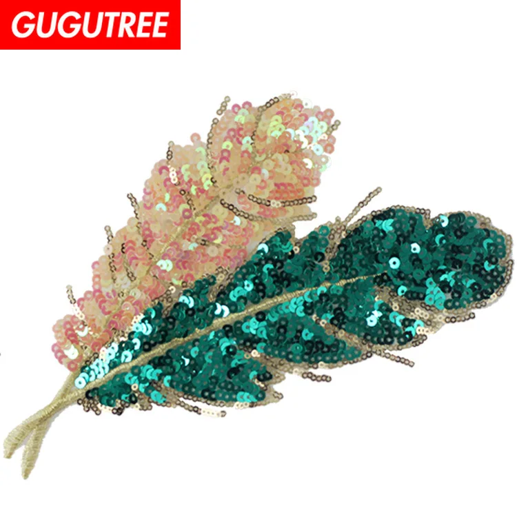 GUGUTREE embroidery Sequins big feather patches leaf patches badges applique patches for clothing XC-27
GUGUTREE embroidery Sequins big feather patches leaf patches badges applique patches for clothing XC-27