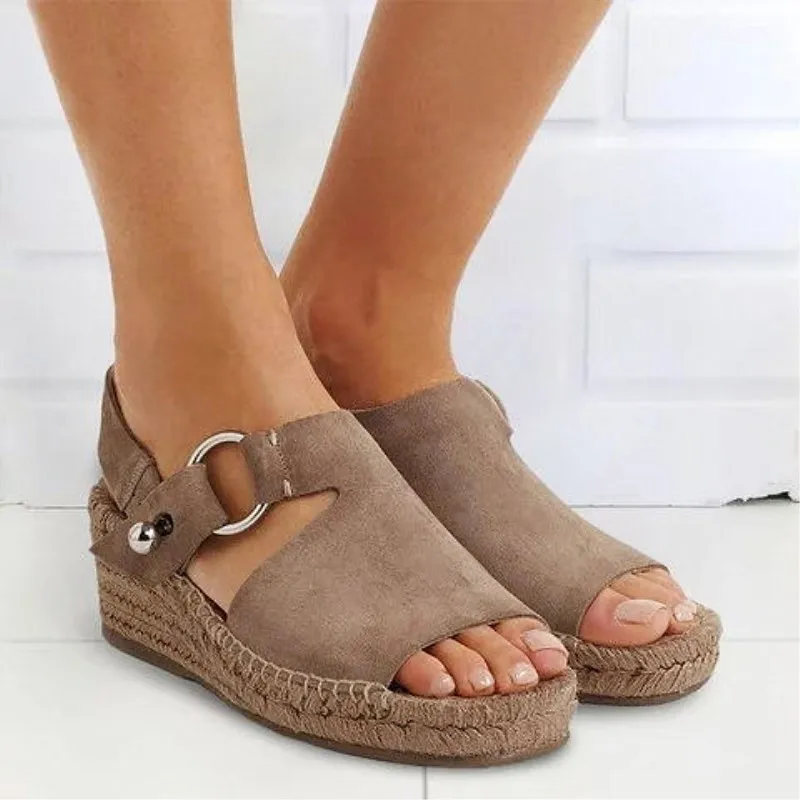

HEE GRAND Summer Sandals Wedges Peep Toe Med-Heeled Height Increasing Platform Flats Ladies Casual Heels Female Creepers XWZ5891