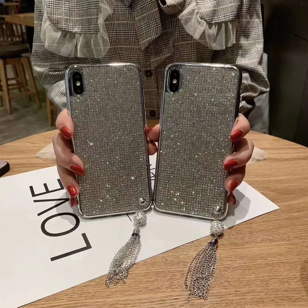 Diamond bling glitter style phone case for iphone Xs max X Xs XR soft silicone cover cases sfor iphone 7 8 6 6s plus with tassel