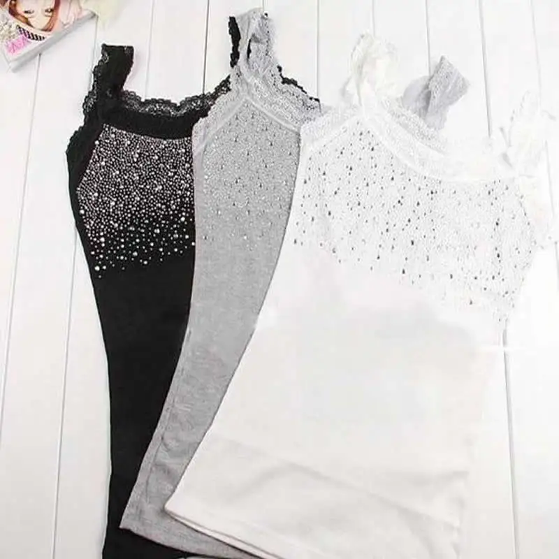 Women Sexy Rhinestone Lace Stunning Based Sleeveless Vest Tank Top Tee T-Shirt Black White Gray Camisole Cami Shirt Slim
Women Sexy Rhinestone Lace Stunning Based Sleeveless Vest Tank Top Tee T-Shirt Black White Gray Camisole Cami Shirt Slim