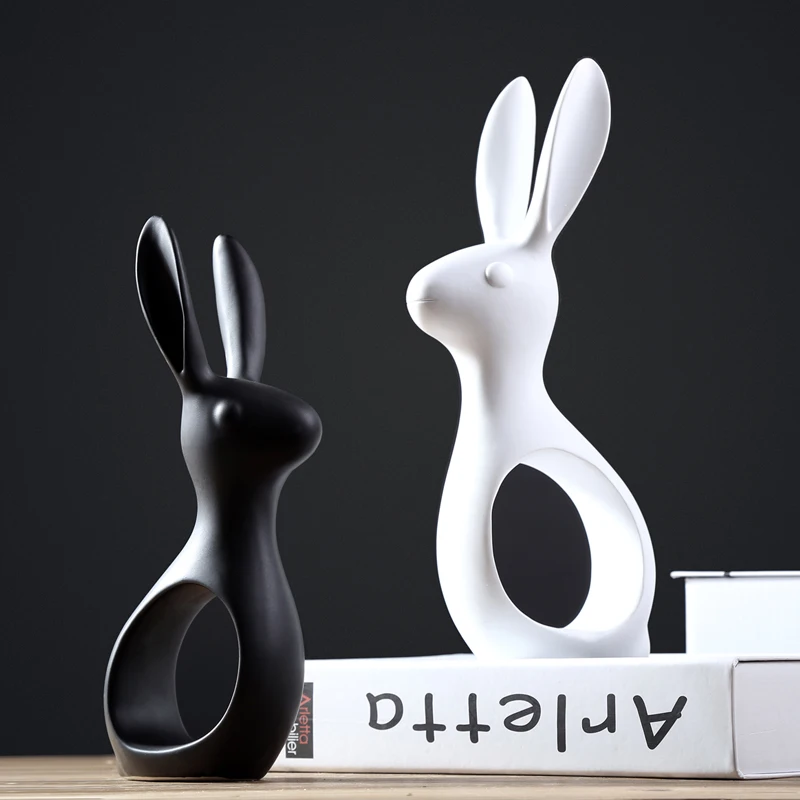 Image The Nordic Home Furnishing Ceramic Rabbit Couple Decoration Creative Living Room TV cabinet Indoor Crafts Rabbit Wedding Gift