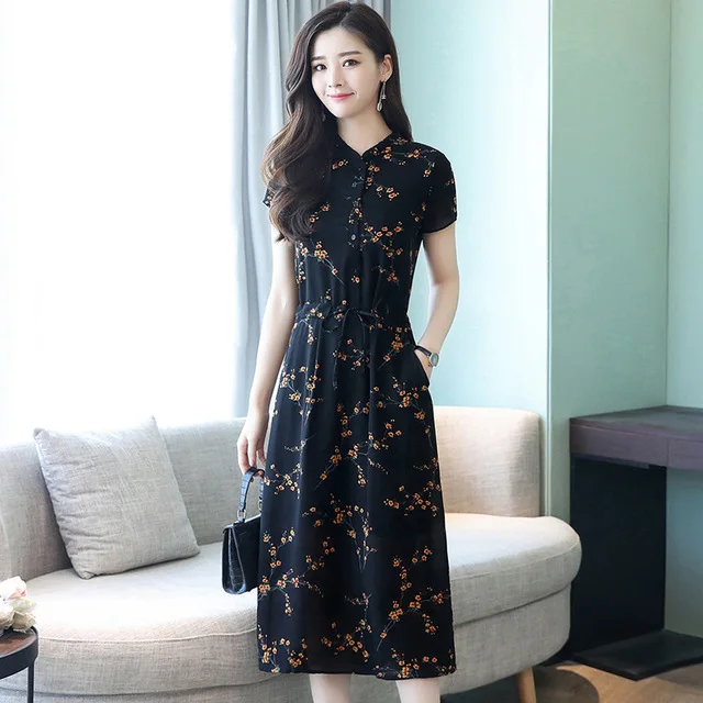 La MaxPa Short Sleeve Summer Dress A-Line Chiffon Women Dress Print Flower Vintage Mid-Calf Midi Dress Women V-Neck Vestidos
La MaxPa Short Sleeve Summer Dress A-Line Chiffon Women Dress Print Flower Vintage Mid-Calf Midi Dress Women V-Neck Vestidos