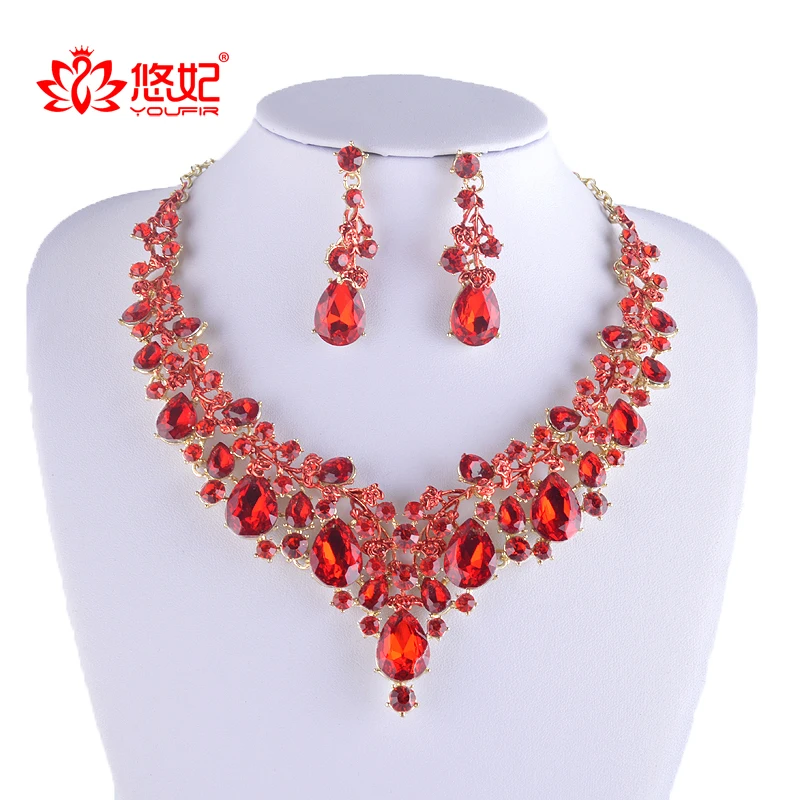 Stunning Large Royal Blue Glass Crystal Pendant Earrings Necklace Jewelry Set