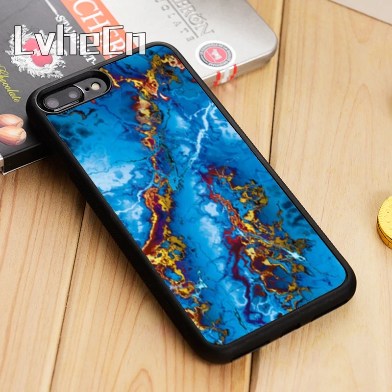 LvheCn Blue Gold Marble Rubber Phone Case Cover For iPhone 5 6s 7 8 plus 11 12 Pro X XR XS Max Samsung Galaxy S6 S7 edge S8 S9 | Мобильные